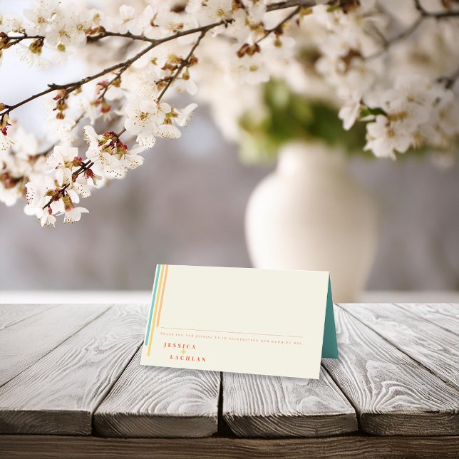 Retro Chic Design mit farbenfrohen Streifen Hochze Platzkarte (Von Creator hochgeladen)