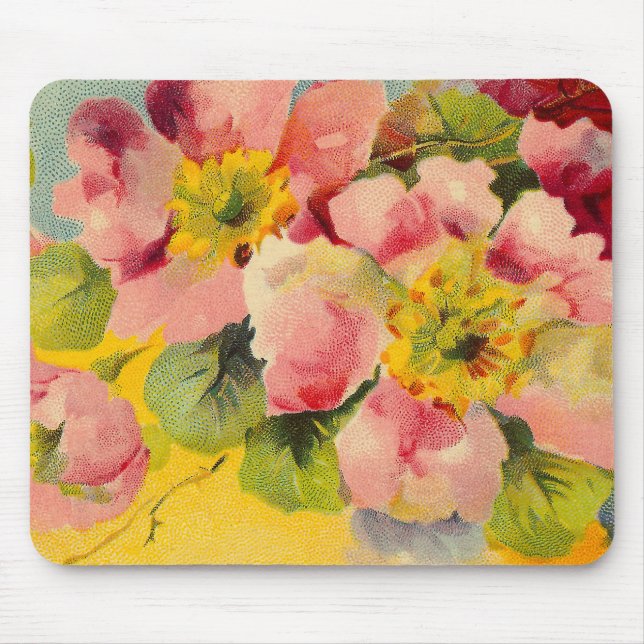 Retro Chic Elegante Rosa Vintage Blumenprirosen Mousepad (Vorne)