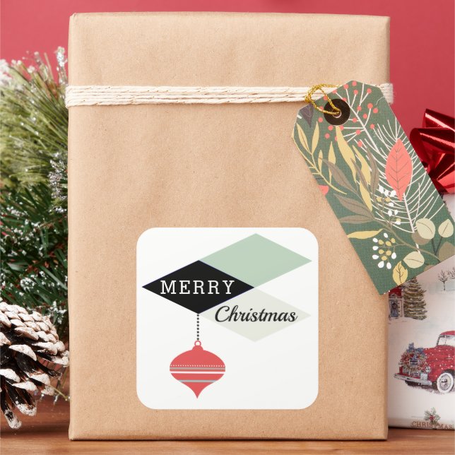 Retro Chic Geometric Frohe Weihnachten Quadratischer Aufkleber (Feiertag)
