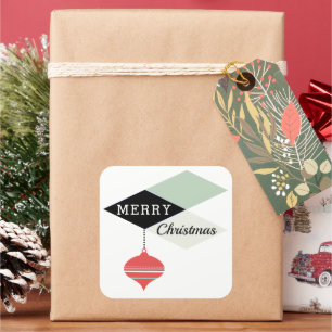 Retro-Chic Geometrisches Frohe Weihnachten Quadratischer Aufkleber