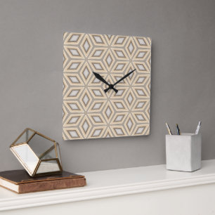 Retro Chic Gray Beige Taupe Brown Mandala Muster Quadratische Wanduhr