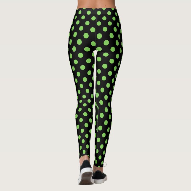 Retro Chic Green auf Black Polka Dots Leggings (Rückseite)