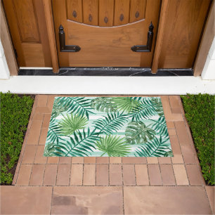 Retro Chic Green Palm Blätter Wasserfarben Kunst Fußmatte