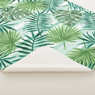 Retro Chic Green Palm Blätter Wasserfarben Kunst Sherpadecke