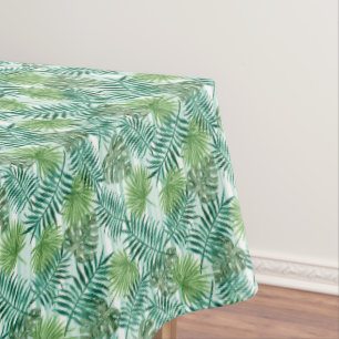Retro Chic Green Palm Blätter Wasserfarben Kunst Tischdecke