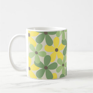 Retro Chic Green Yellow Floral Funky Y2K Kaffeetasse