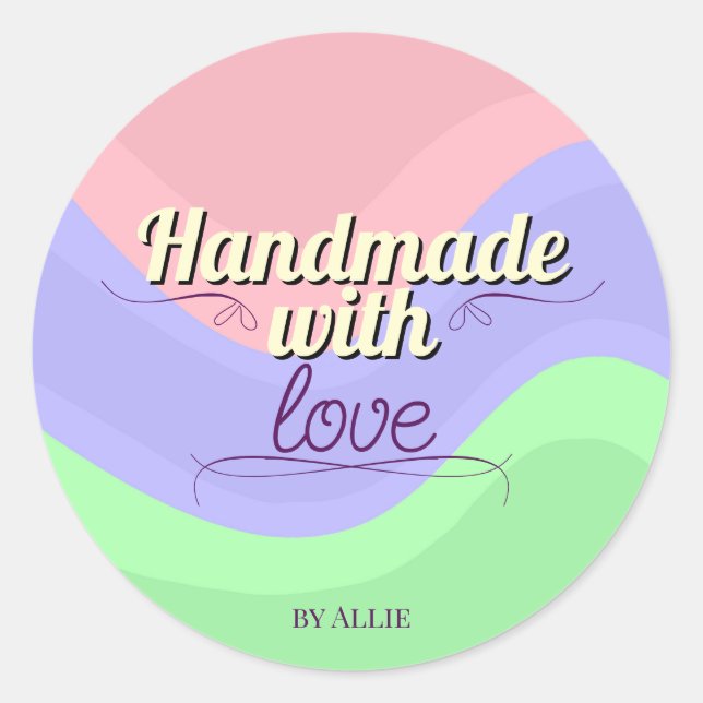Retro Chic Handmade with Love Personalized Sticker (Vorderseite)