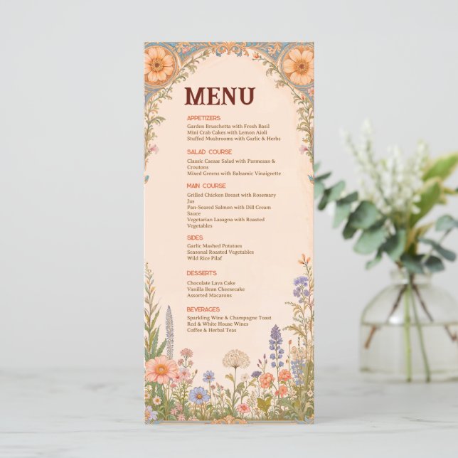 Retro-Chic-Hochzeitsmenükarte Menükarte (Stehend Vorderseite)