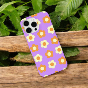 Retro Chic Lila und Orange Blumenmuster iPhone 16 Pro Max Hülle