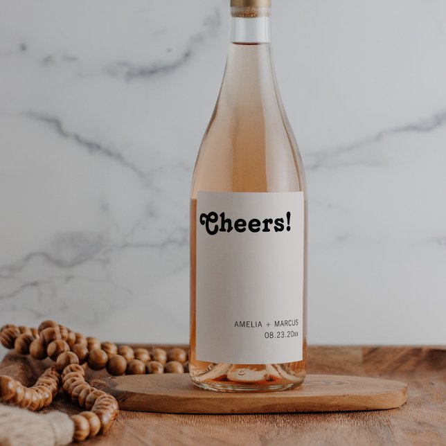 Retro Chic Modern Black Cheers Hochzeit Weinetikett (Von Creator hochgeladen)