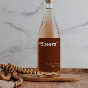 Retro Chic Modern Terracotta Cheers Wedding Weinetikett