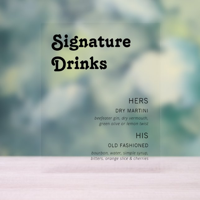 Retro Chic Moderne Signature Drinks Acrylschild (Neutral)
