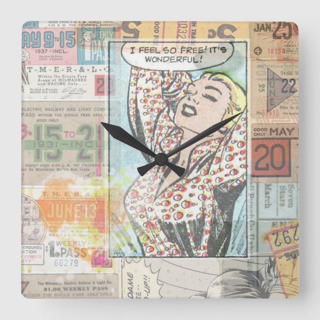 Retro Chic Pinup Girl Quadratische Wanduhr (Vorderseite)