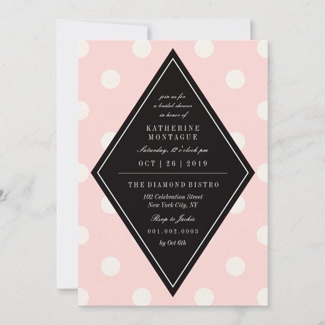 Retro Chic Polka Dots Diamond Brautparty laden ein Einladung (Vorderseite)