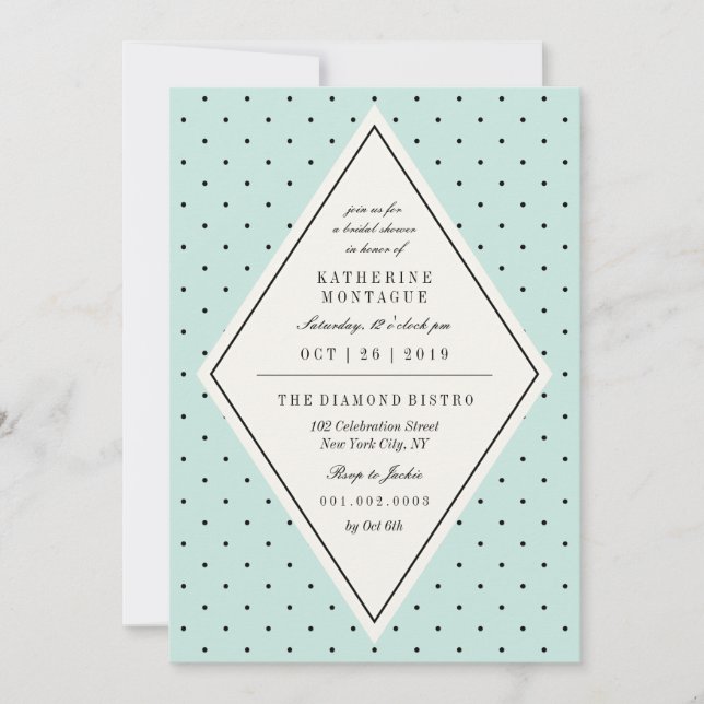 Retro Chic Polka Dots Diamond Brautparty laden ein Einladung (Vorderseite)