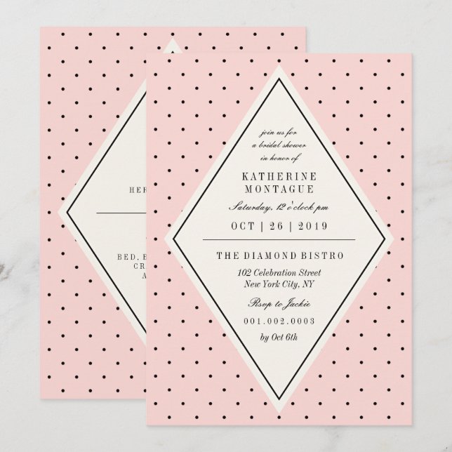 Retro Chic Polka Dots Diamond Brautparty laden ein Einladung (Vorne/Hinten)