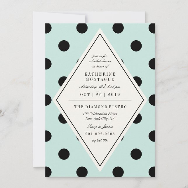 Retro Chic Polka Dots Diamond Brautparty laden ein Einladung (Vorderseite)
