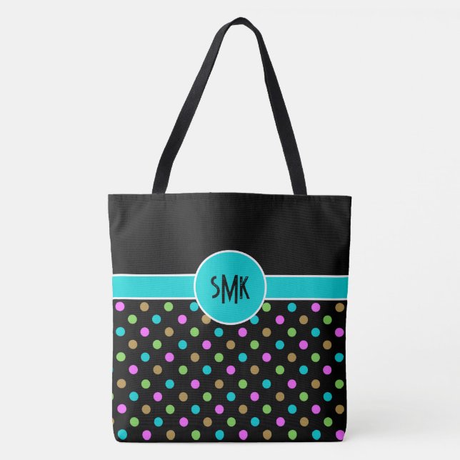 Retro Chic Polka Dots Große Mit Monogramm Tasche (Vorderseite)
