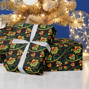 Retro Chic Russisches Weihnachten Khokhloma Gesche Geschenkpapier