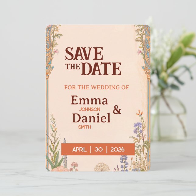 Retro-Chic-Save-the-Date-Karte Save The Date (Stehend Vorderseite)