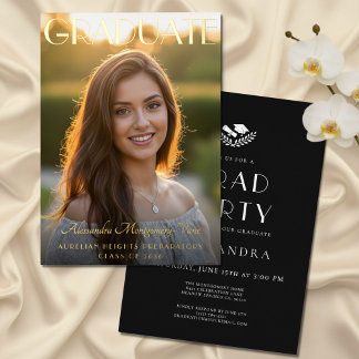 Retro Chic Schwarz Goldfolie Abschlussfeier Folieneinladung