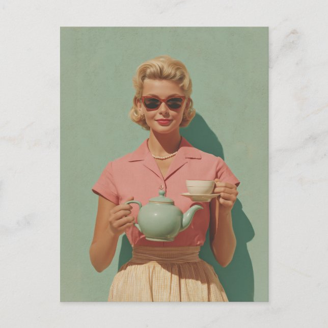 Retro-Chic-Teeparty Postkarte (Vorderseite)