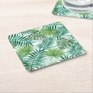 Retro Chic Tropical Green Palm Blätter Art Pattern Rechteckiger Pappuntersetzer