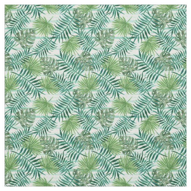 Retro Chic Tropical Green Palm Blätter Muster Stoff (Muster)