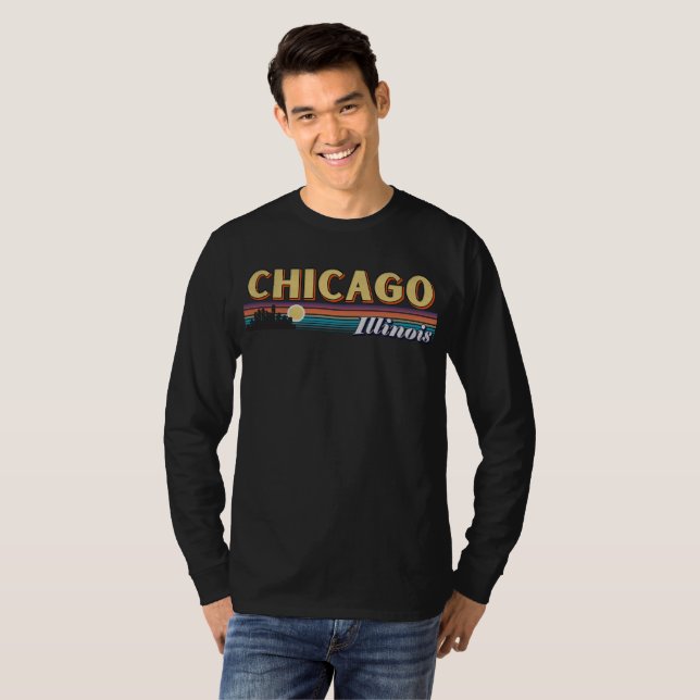 Retro Chicago City Stripes Illinois Vintag T-Shirt (Vorne ganz)