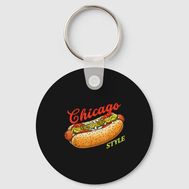 Retro Chicago Hot Dog Hotdog Tourist Summer Souven Schlüsselanhänger (Vorderseite)