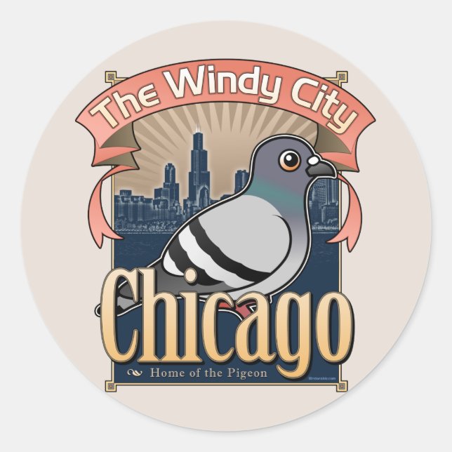 Retro Chicago Pigeon Runder Aufkleber (Vorderseite)