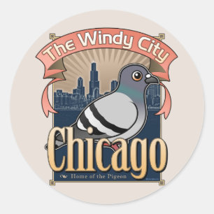 Retro Chicago Pigeon Runder Aufkleber