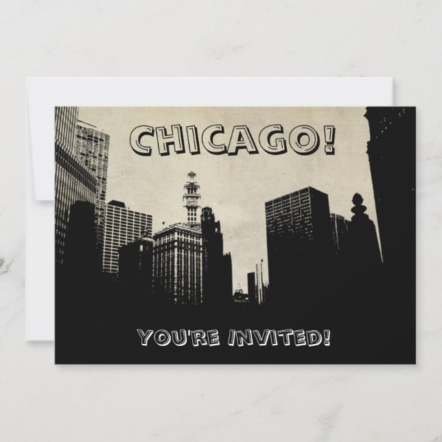 Retro Chicago Skyline Artwork Einladung (Vorderseite)