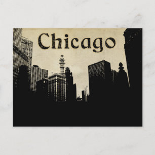 Retro Chicago Skyline Artwork Postkarte