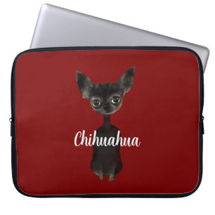 Retro Chihuahua Schwarz Burgund Creme Laptopschutzhülle