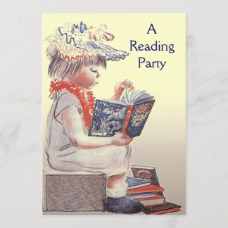 Retro Child Reading Party Buchhandlung Club Einlad Einladung