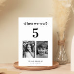 Retro Childhood Pictures Wedding Table # 5 Tischnummer<br><div class="desc">Dekorieren Sie Ihren Hochzeitstisch mit dieser Nummernkarte, die Retro-Typografie, die Kinderbilder von Braut und Bräutigam und den von Ihnen gewünschten Text enthält. Fügen Sie einfach Ihre eigenen Daten hinzu, indem Sie auf die Option "Personalisieren" klicken. 🌸 BITTE BEACHTEN: Die Größe dieser Karte beträgt 3, 5" x 5". Wenn Sie eine...</div>