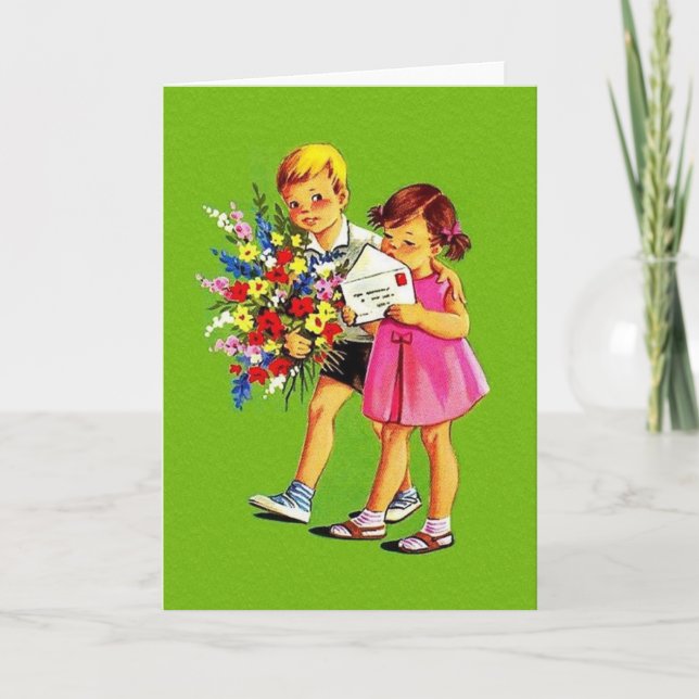 Retro Children Grußkarte Karte (Vorderseite)