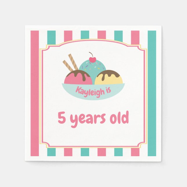 Retro Children's Pink Aquamarin Ice Cream Party Serviette (Vorderseite)