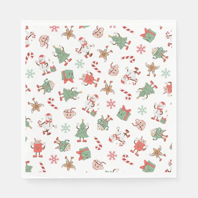 Retro Chillin' mit meinen Schneemassen Weihnachten Serviette (Vorderseite)