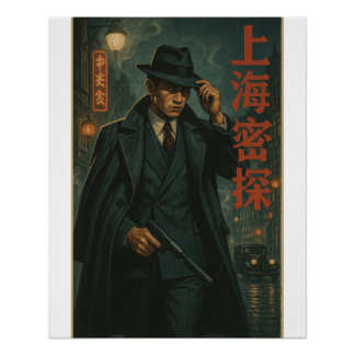 Retro Chinese Male Spy in Shanghai Art Poster
