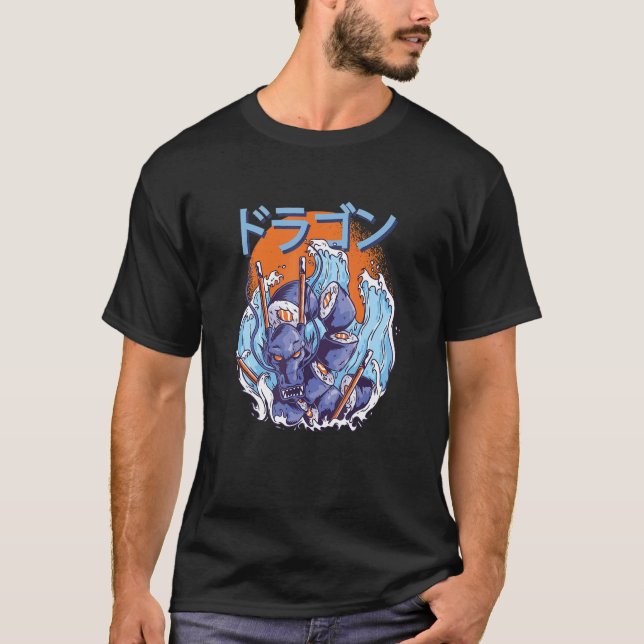 Retro chinesischer Sushi Dragon asiatischer Stil T-Shirt (Vorderseite)