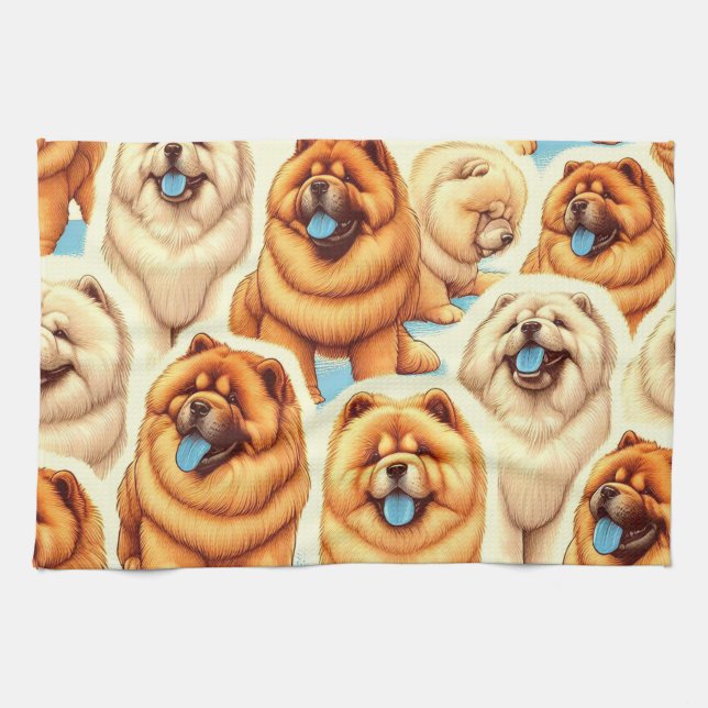 Retro Chow-Chow Nahtloses Muster Geschirrtuch (Horizontal)