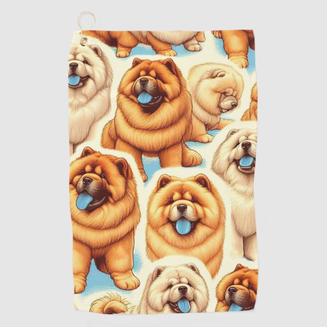 Retro Chow-Chow Nahtloses Muster Golfhandtuch (Vorderseite)