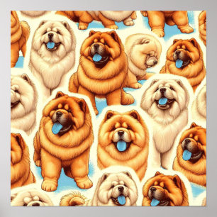 Retro Chow-Chow Nahtloses Muster Poster