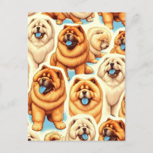 Retro Chow-Chow Nahtloses Muster Postkarte