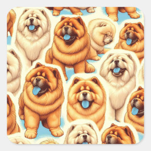 Retro Chow-Chow Nahtloses Muster Quadratischer Aufkleber