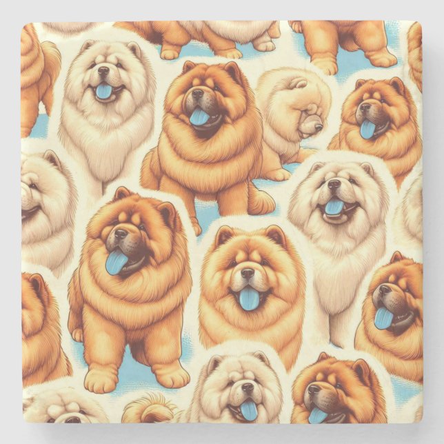 Retro Chow-Chow Nahtloses Muster Steinuntersetzer (Vorderseite)