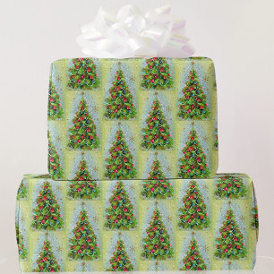 Retro-Christbaum grün & rot Geschenkpapier