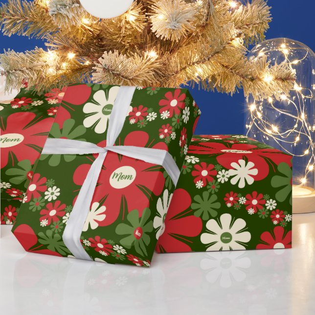 Retro Christmas 60er 70er Floral Pattern für Mama Geschenkpapier (Feiertage)